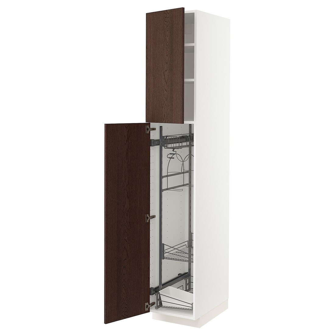 METOD МЕТОД Высокий шкаф с отделением для аксессуаров для уборки, белый / Sinarp коричневый, 40x60x220 см