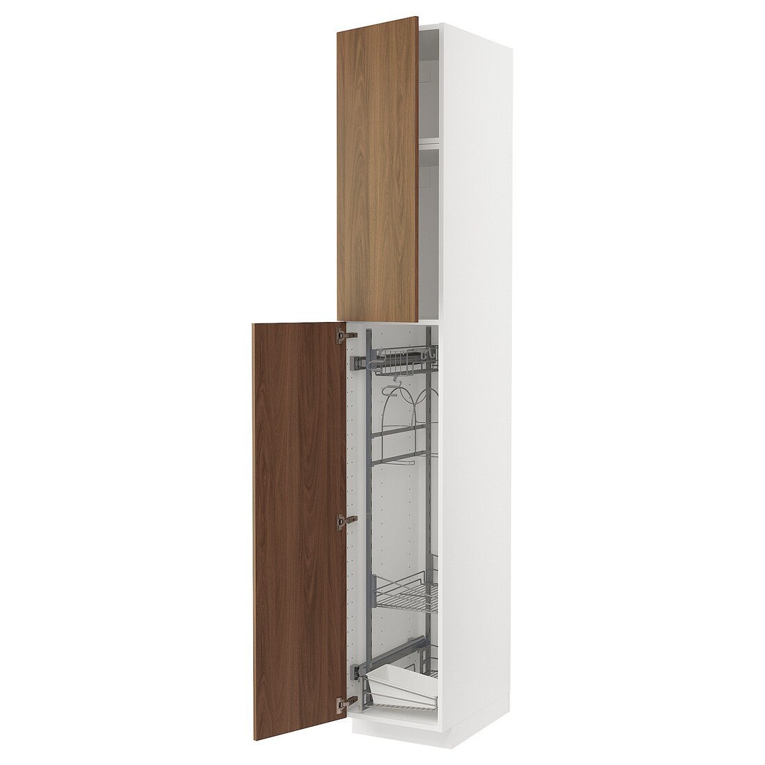 METOD Высокий шкаф с отделением для аксессуаров для уборки, белый / Имитация коричневого ореха, 40x60x240 см