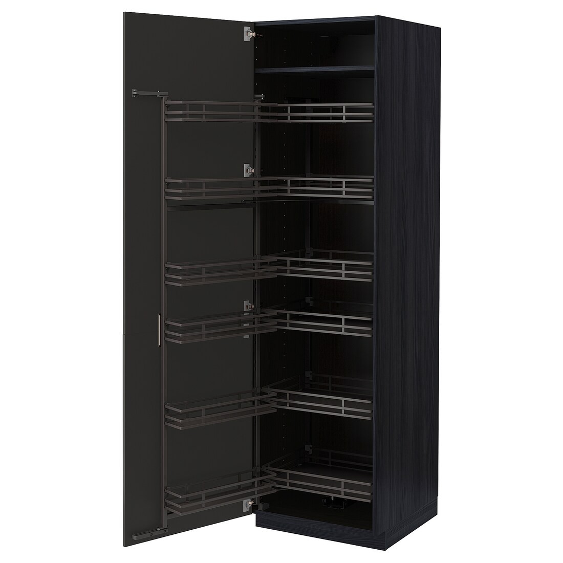 METOD МЕТОД Высокий шкаф с выдвижной кладовой, черный / Nickebo матовый антрацит, 60x60x200 см