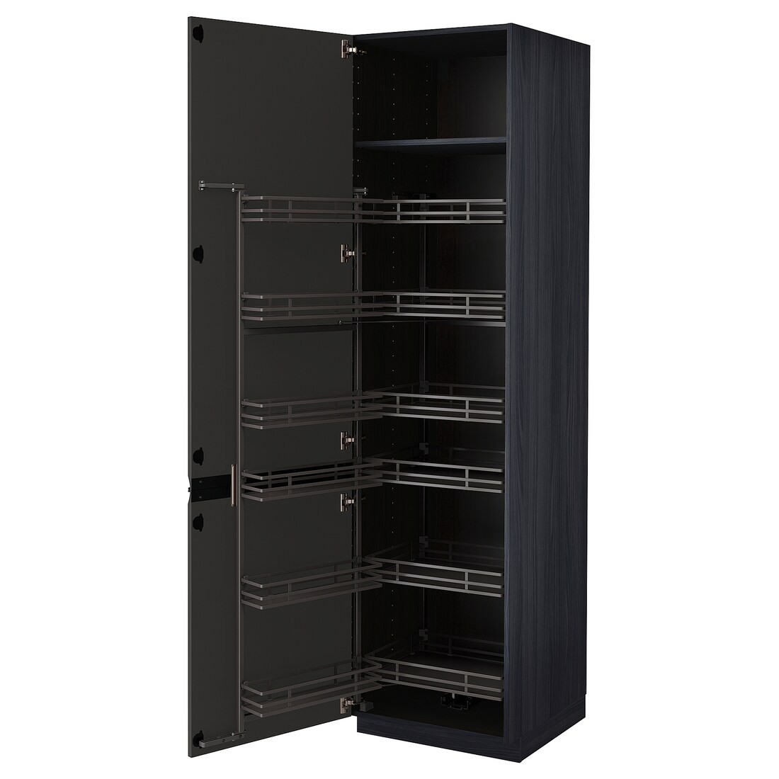 METOD МЕТОД Высокий шкаф с выдвижной кладовой, черный / Upplöv матовый антрацит, 60x60x220 см