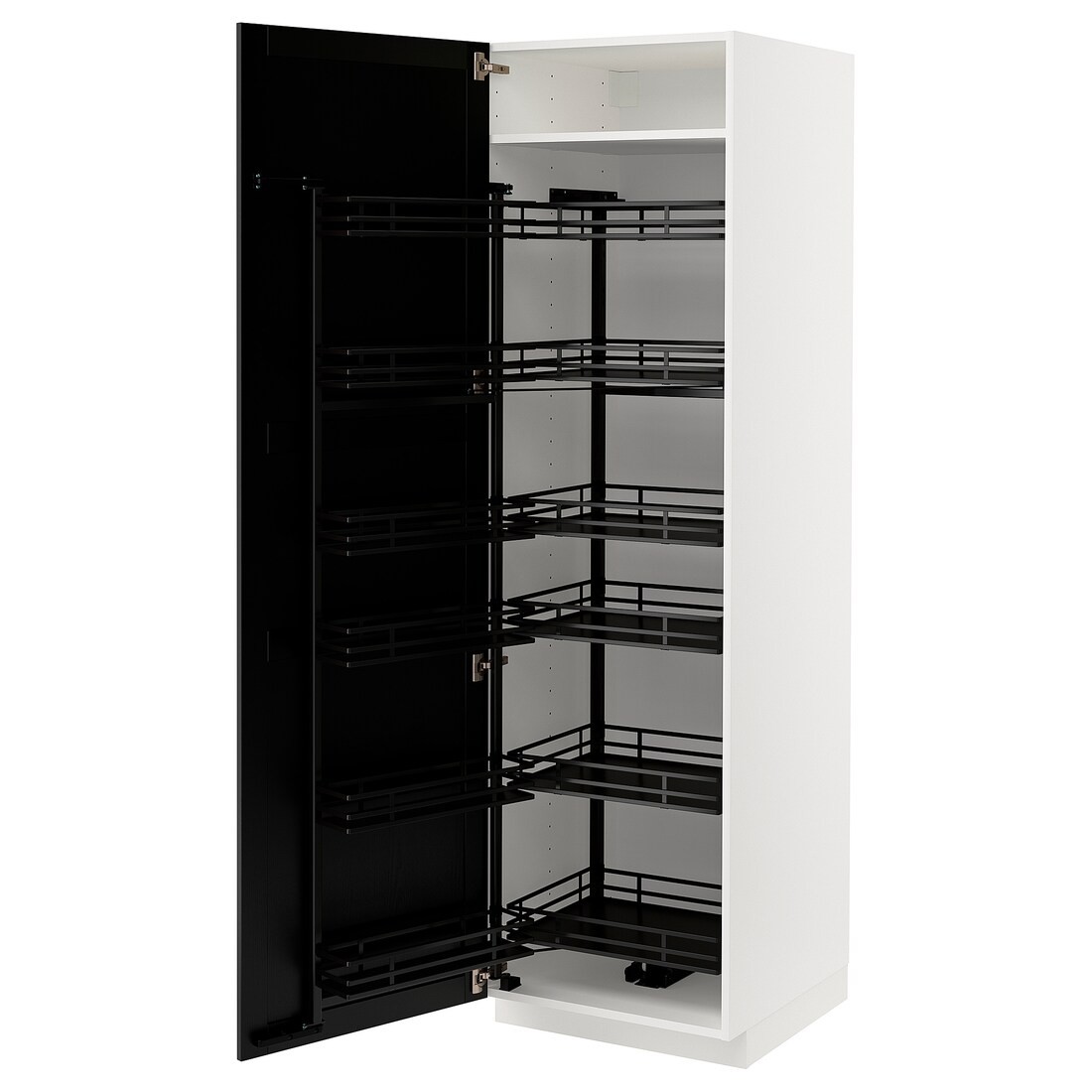 METOD МЕТОД Высокий шкаф с выдвижной кладовой, белый / Lerhyttan черная морилка, 60x60x200 см