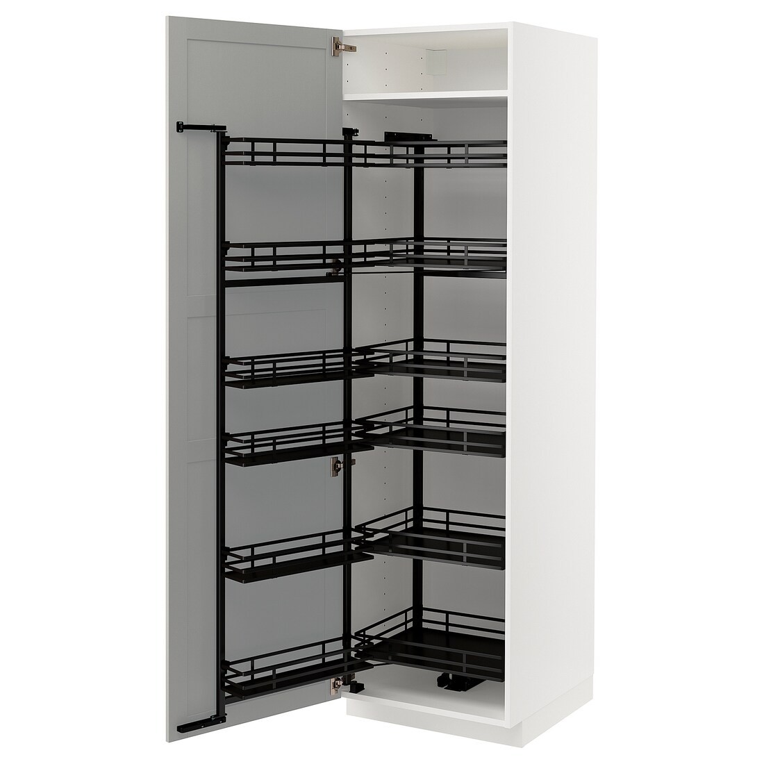 METOD МЕТОД Высокий шкаф с выдвижной кладовой, белый / Lerhyttan светло-серый, 60x60x200 см