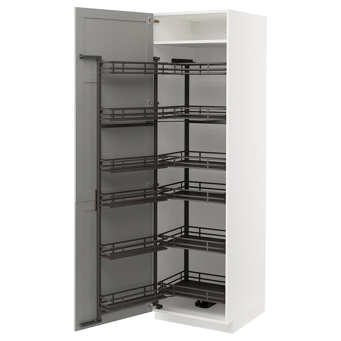 METOD МЕТОД Высокий шкаф с выдвижной кладовой, белый / Lerhyttan светло-серый, 60x60x200 см