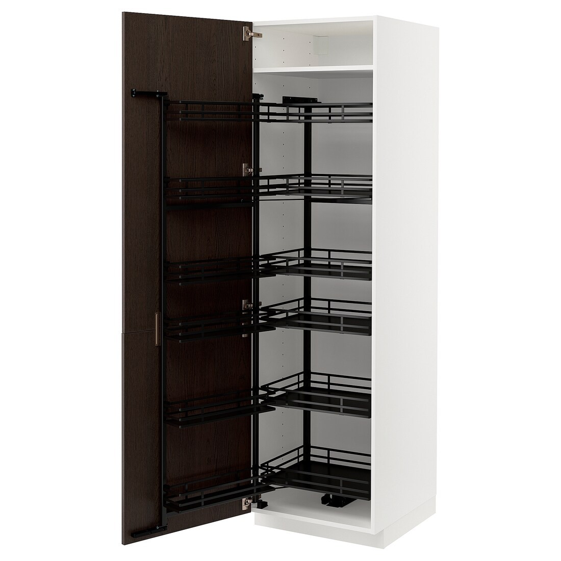 METOD МЕТОД Высокий шкаф с выдвижной кладовой, белый / Sinarp коричневый, 60x60x200 см