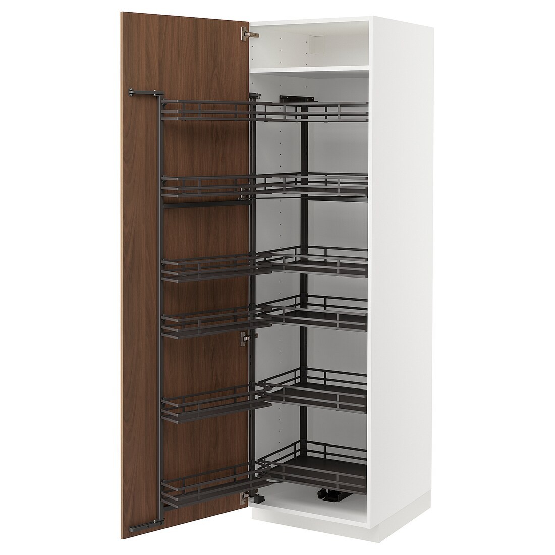 METOD Высокий шкаф с выдвижной кладовой, белый / Имитация коричневого ореха, 60x60x200 см