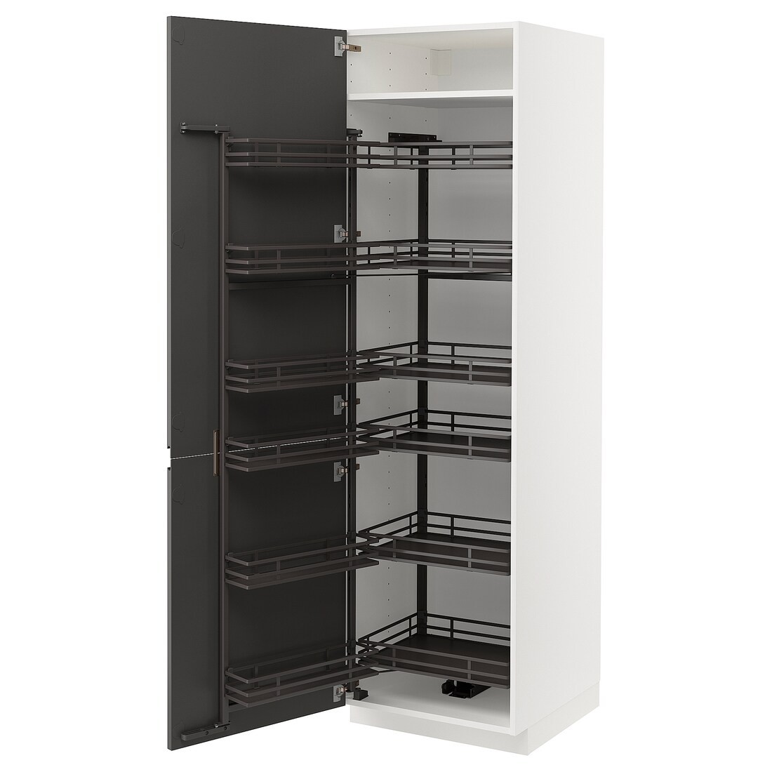 METOD МЕТОД Высокий шкаф с выдвижной кладовой, белый / Voxtorp темно-серый, 60x60x200 см