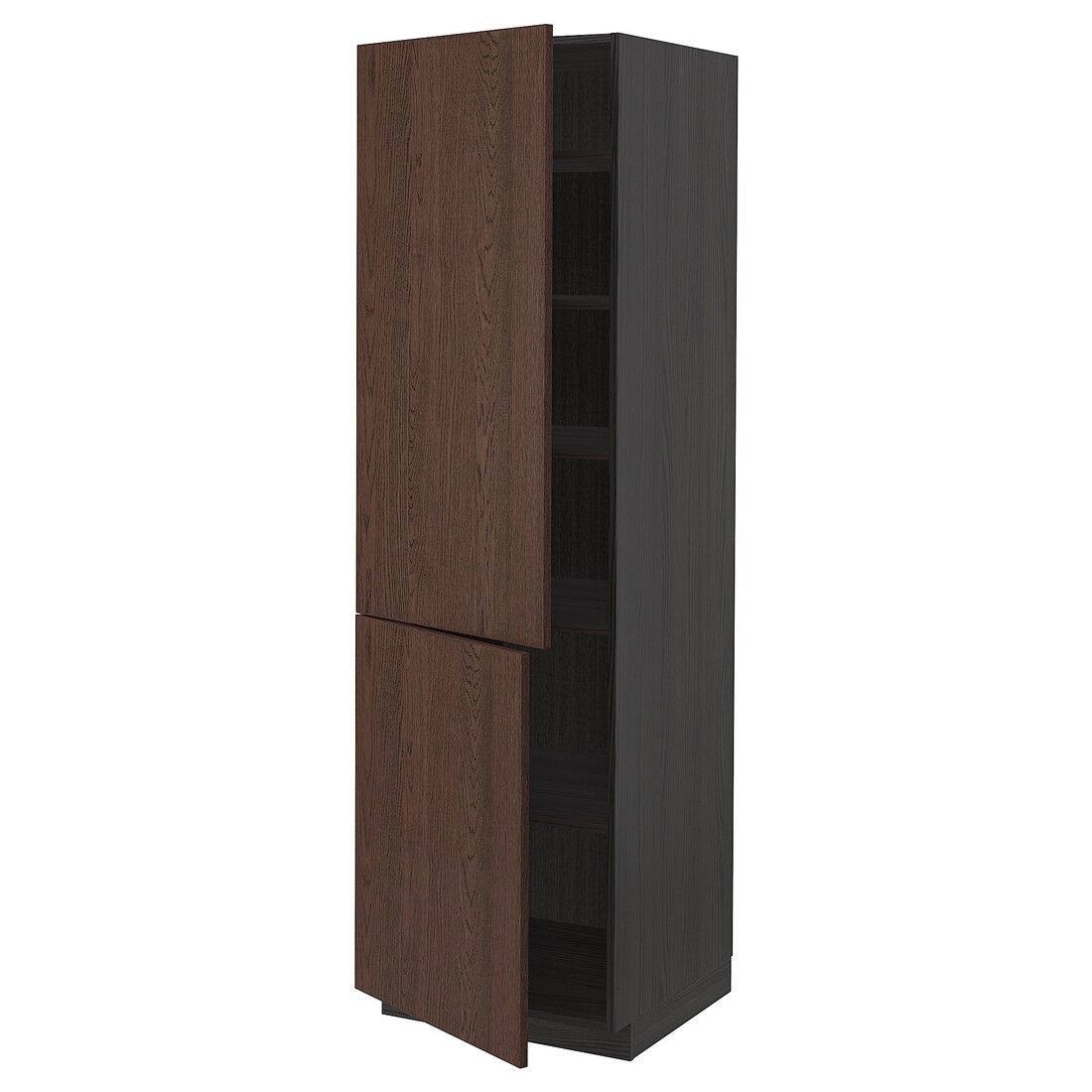 METOD МЕТОД Высокий шкаф с полками / 2 дверцы, черный / Sinarp коричневый, 60x60x200 см