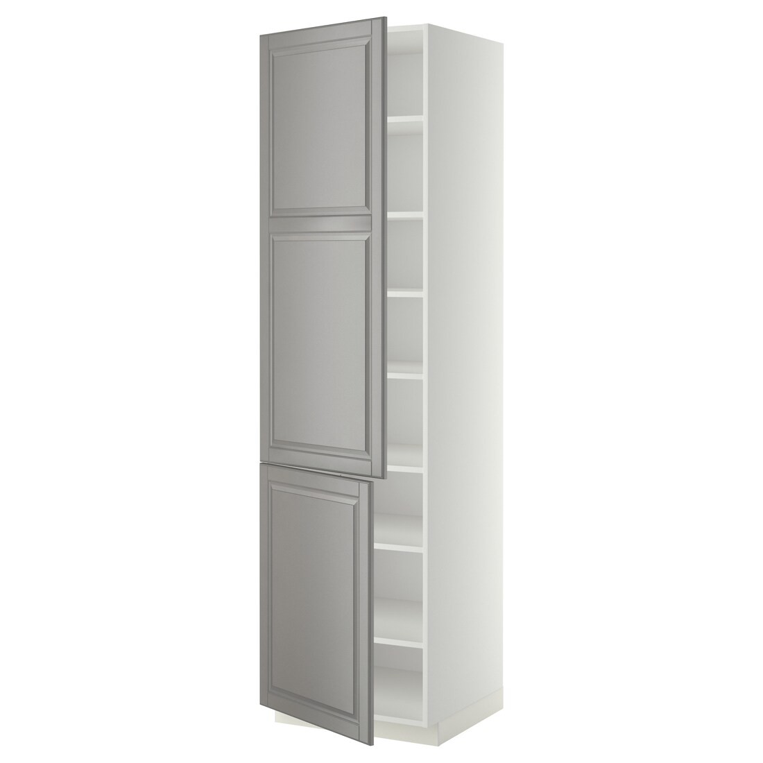METOD МЕТОД Высокий шкаф с полками / 2 дверцы, белый / Bodbyn серый, 60x60x220 см