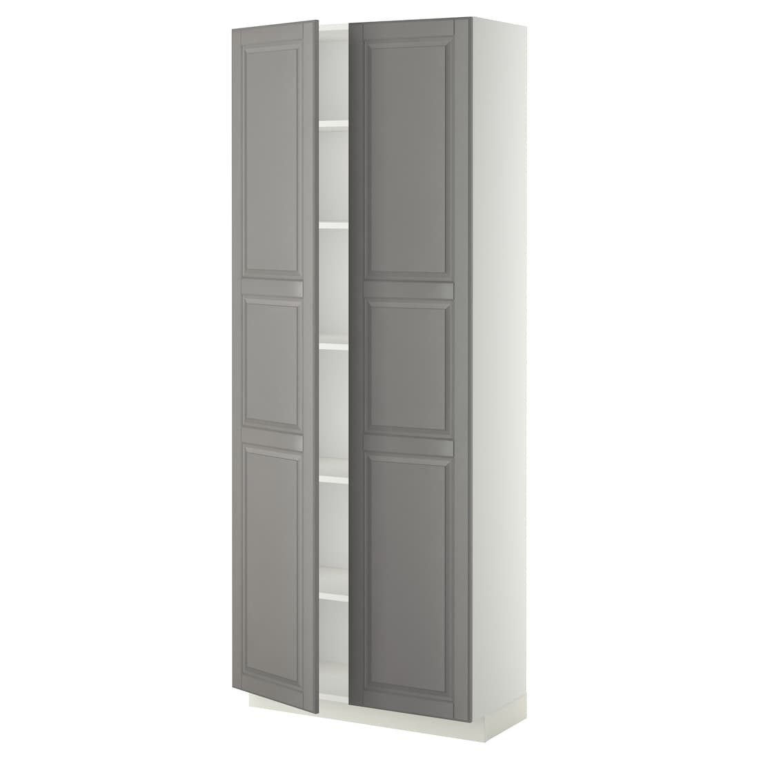 METOD МЕТОД Высокий шкаф с полками, белый / Bodbyn серый, 80x37x200 см