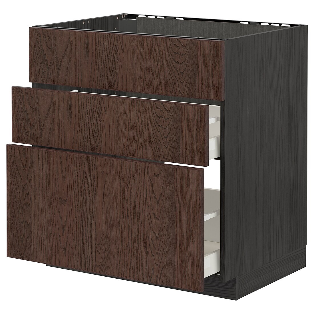 METOD МЕТОД / MAXIMERA МАКСИМЕРА Напольный шкаф для варочной панели / вытяжка с ящиком, черный / Sinarp коричневый, 80x60 см