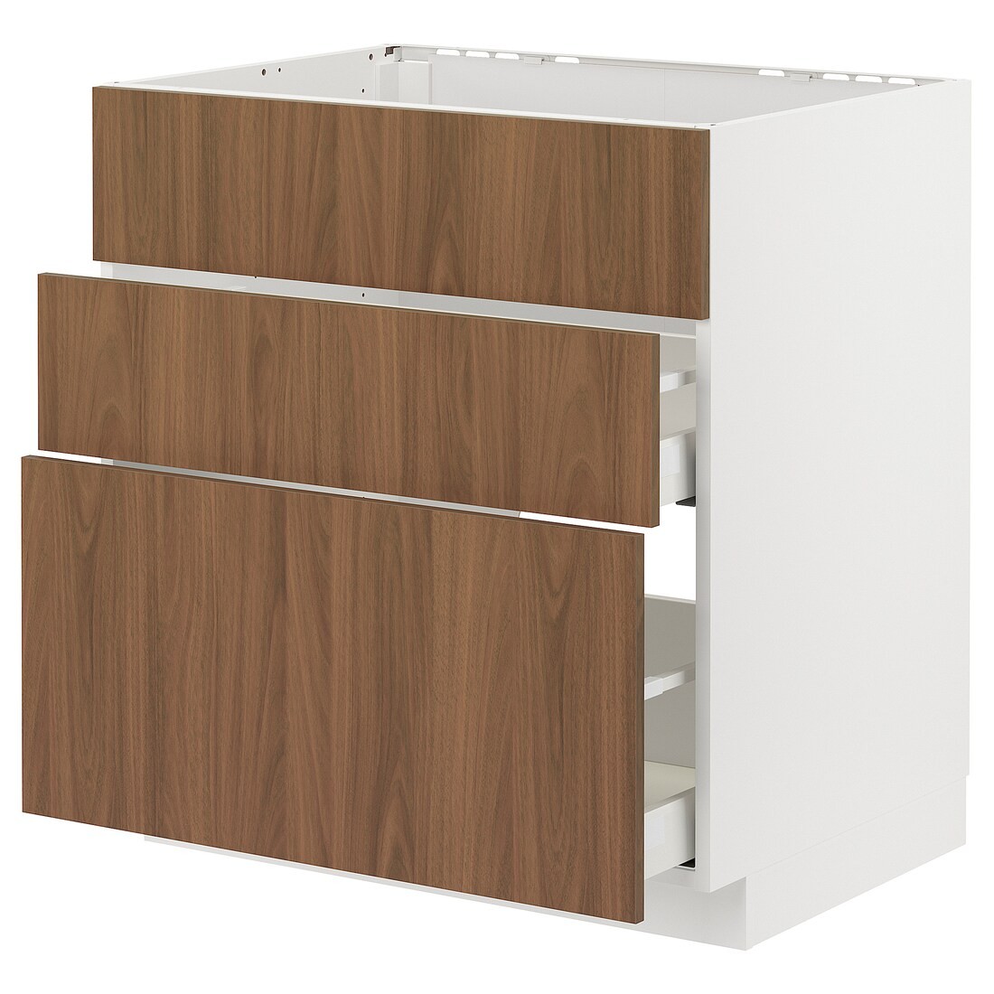 METOD / MAXIMERA Напольный шкаф для варочной панели / вытяжка с ящиком, белый / Имитация коричневого ореха, 80x60 см