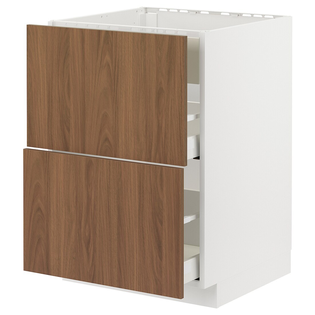 METOD / MAXIMERA Напольный шкаф для варочной панели / вытяжка с ящиком, белый / Имитация коричневого ореха, 60x60 см