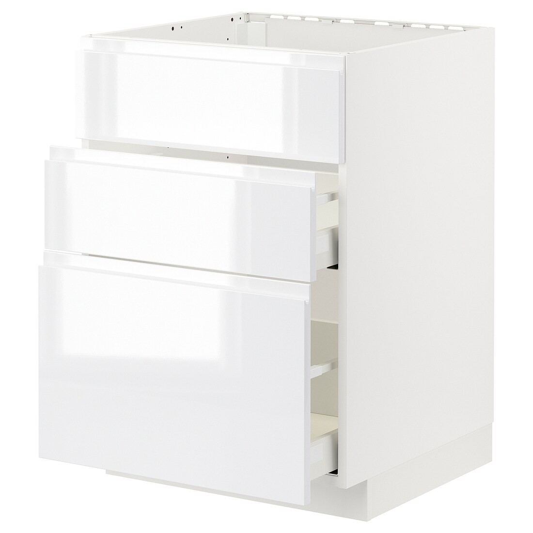 METOD МЕТОД / MAXIMERA МАКСИМЕРА Напольный шкаф для варочной панели / вытяжка с ящиком, белый / Voxtorp глянцевый / белый, 60x60 см