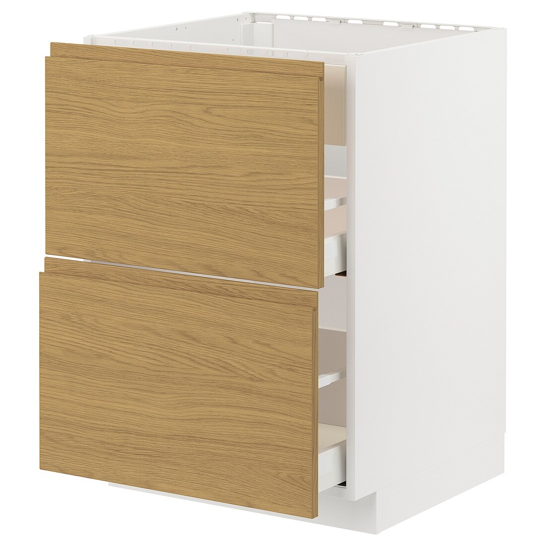METOD / MAXIMERA шкаф д/варочн панели/вытяжка/ящик, белый / Voxtorp имитация дуб, 60x60 см