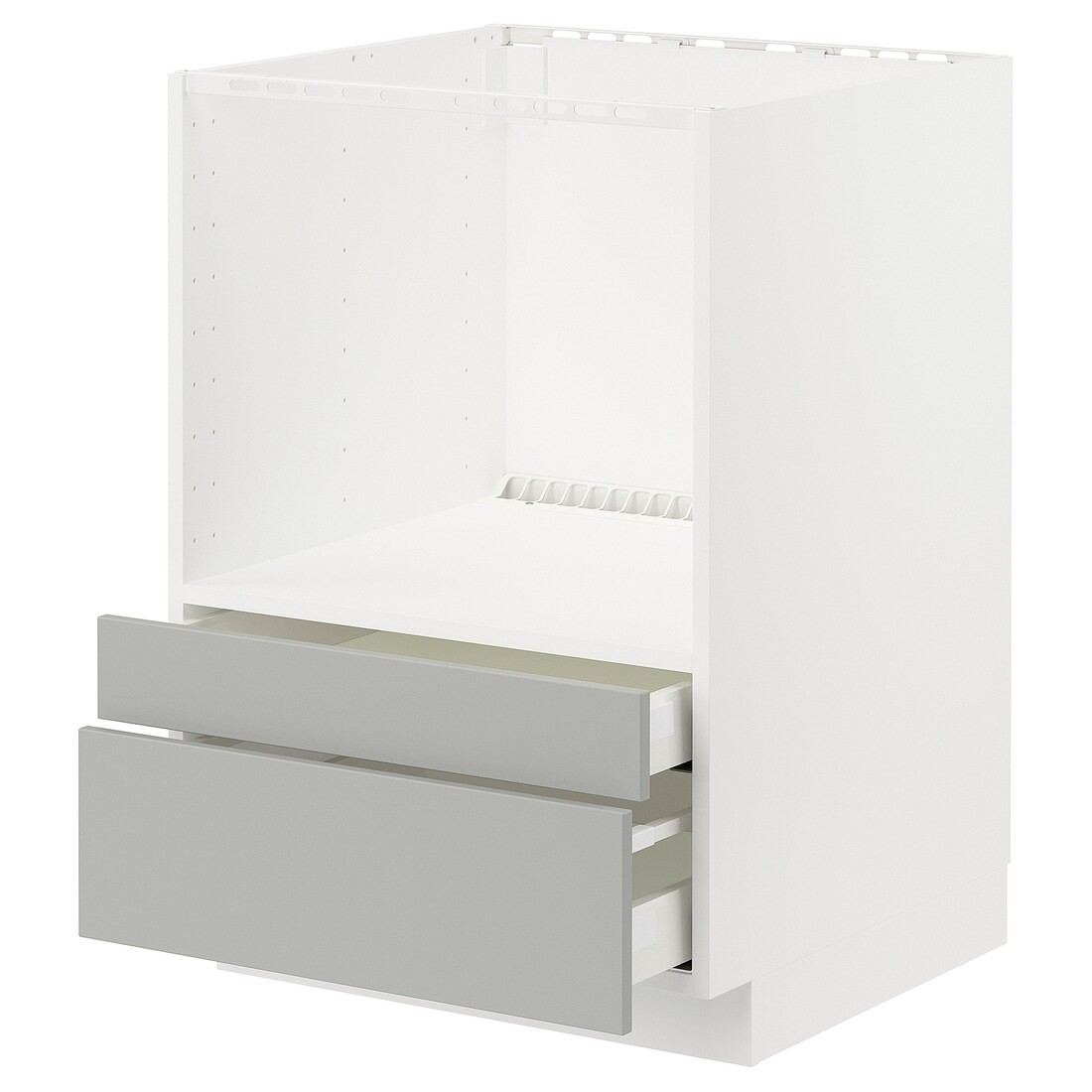 METOD / MAXIMERA Напольный шкаф для комби СВЧ / выдвижные ящики, белый / Хавсторп светло-серый, 60x60 см