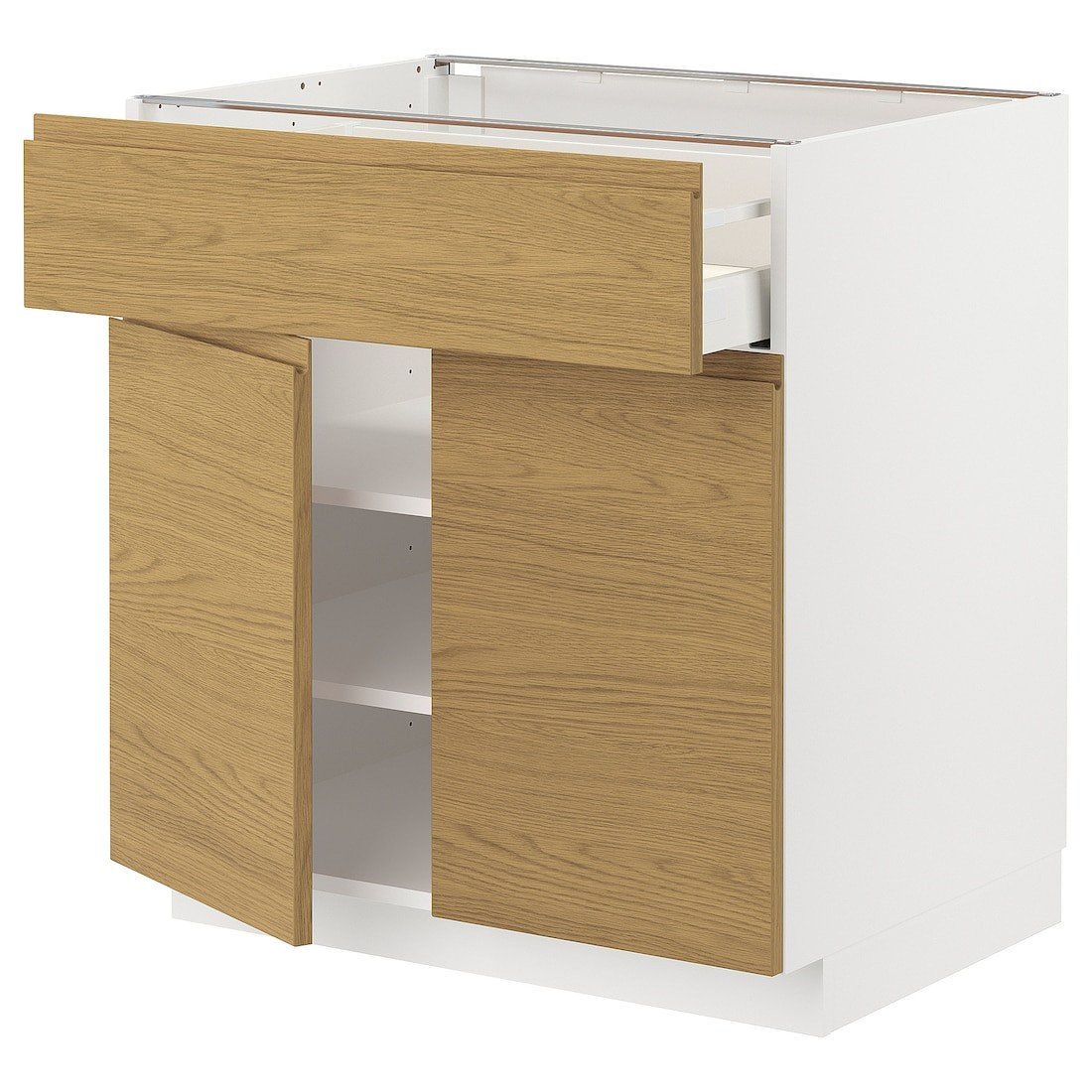 METOD / MAXIMERA напольный шкаф с ящиком/2дверцами, белый / Voxtorp имитация дуб, 80x60 см