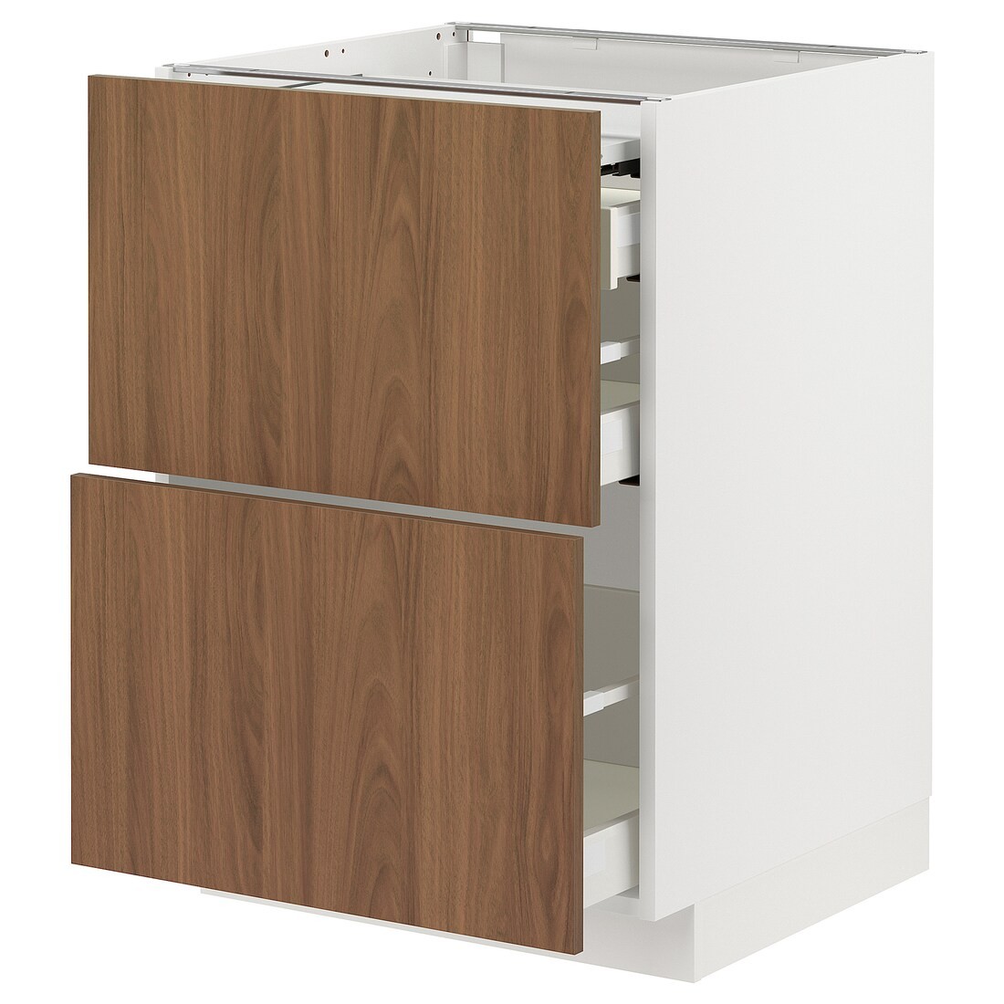 METOD / MAXIMERA Напольный шкаф с выдвижной столешницей / 3 ящика, белый / Имитация коричневого ореха, 60x60 см