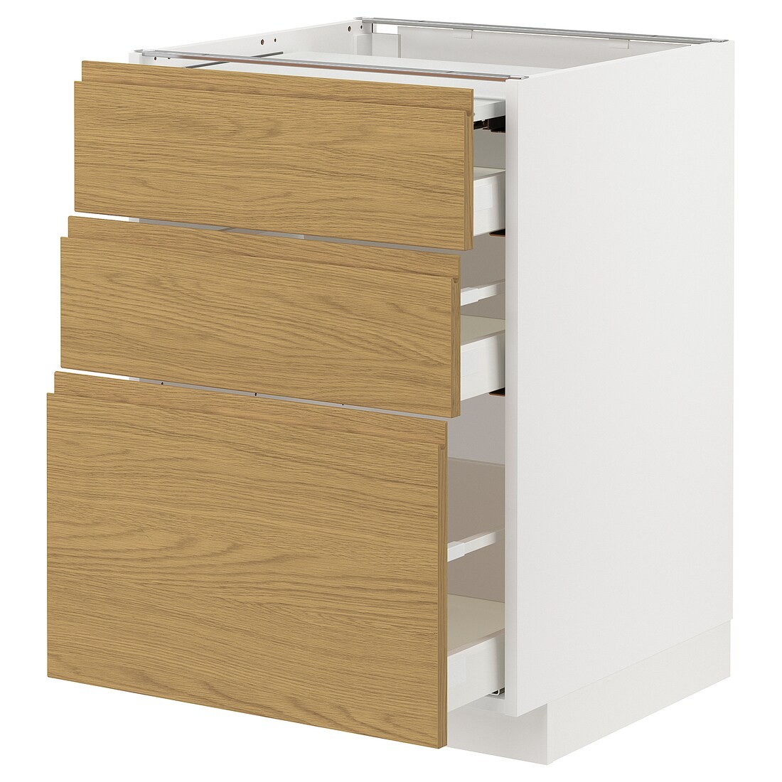 METOD / MAXIMERA напольный шкаф с выдвиж панелью/3ящ, белый / Voxtorp имитация дуб, 60x60 см