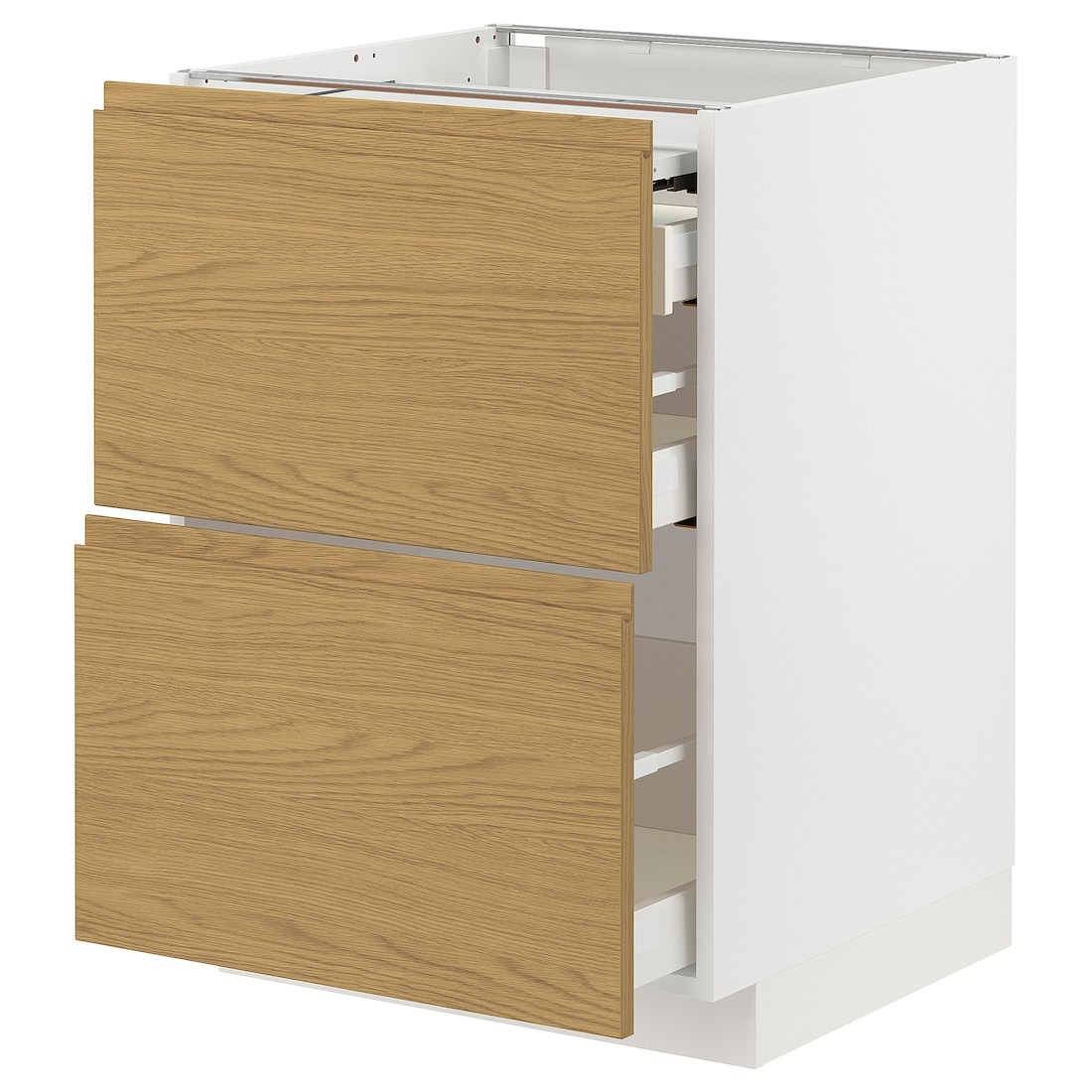 METOD / MAXIMERA напольный шкаф с выдвиж панелью/3ящ, белый / Voxtorp имитация дуб, 60x60 см