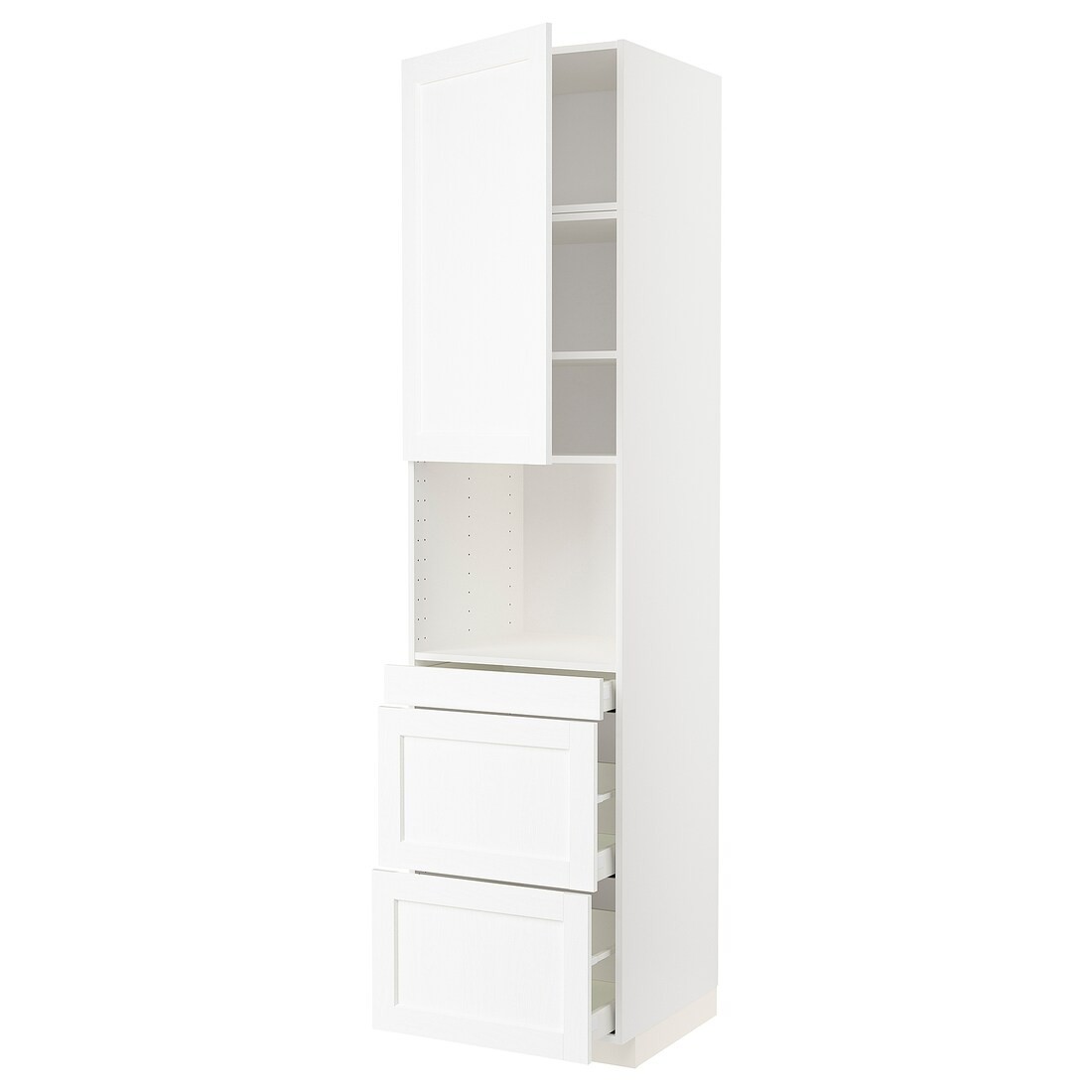 METOD МЕТОД / MAXIMERA МАКСИМЕРА Высокий шкаф для СВЧ / дверца / 3 ящика, белый Enköping / белый имитация дерева, 60x60x240 см