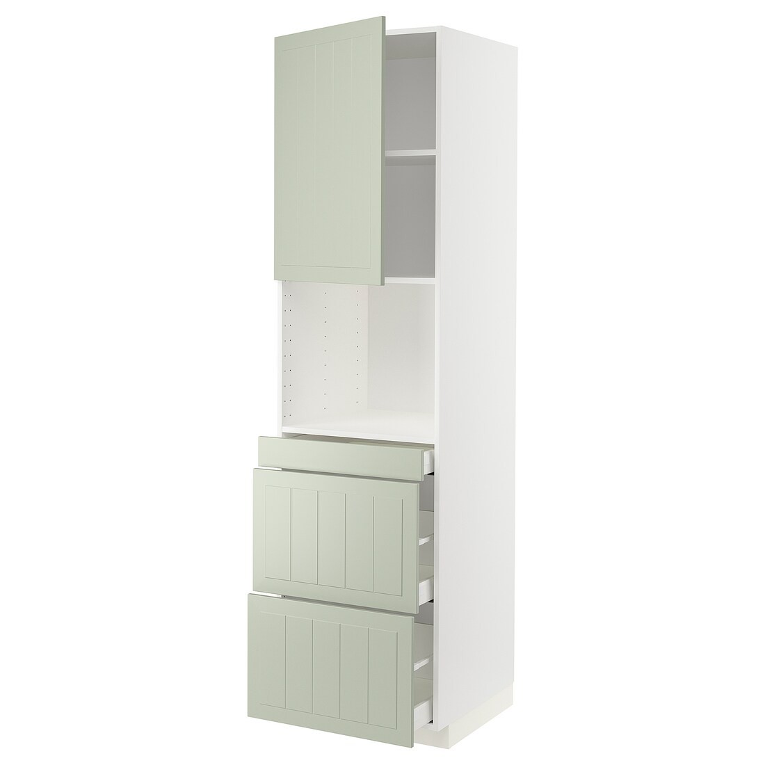 METOD МЕТОД / MAXIMERA МАКСИМЕРА Высокий шкаф для СВЧ / дверца / 3 ящика, белый / Stensund светло-зеленый, 60x60x220 см