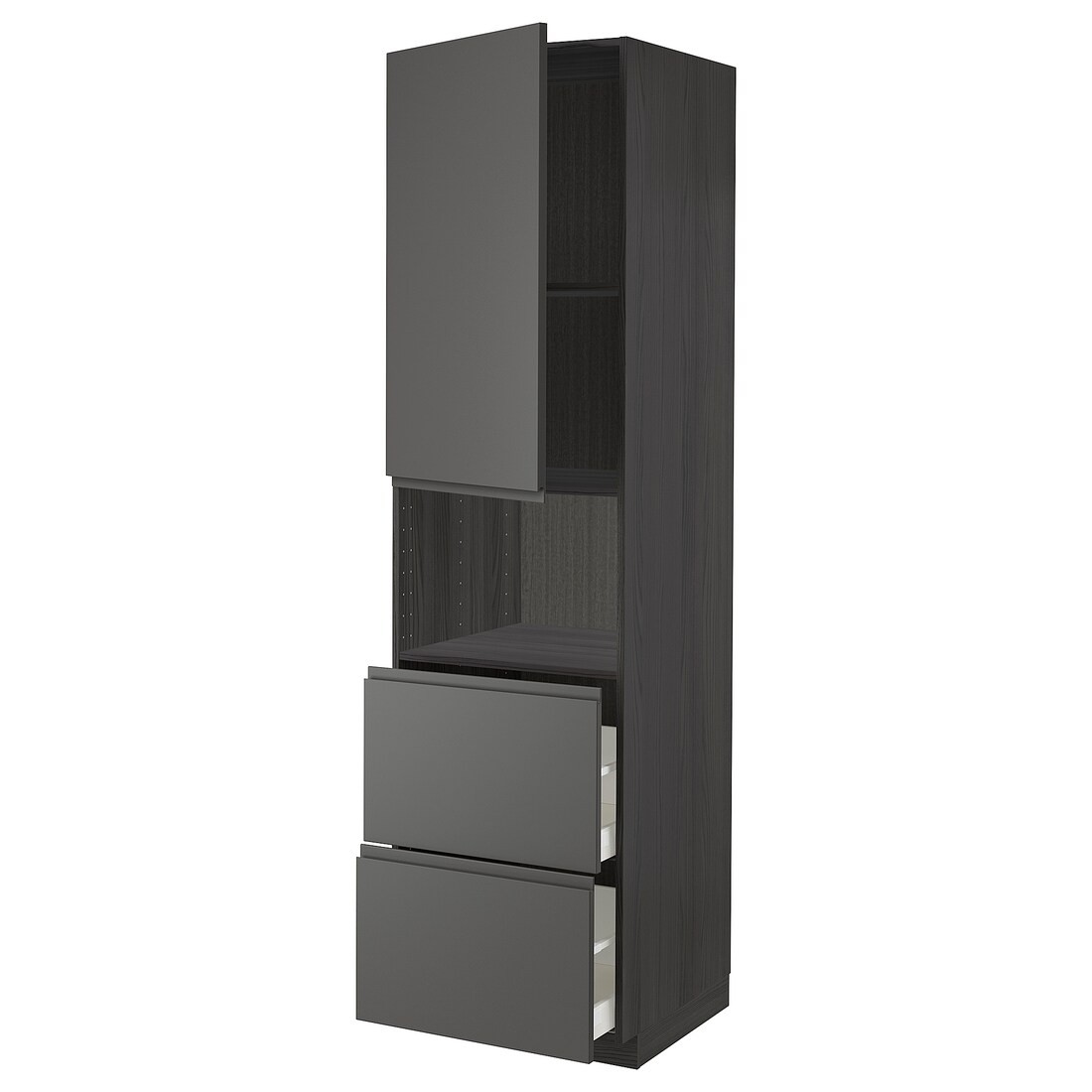 METOD МЕТОД / MAXIMERA МАКСИМЕРА Высокий шкаф для микроволновки с дверями / 2 ящика, черный / Voxtorp темно-серый, 60x60x220 см