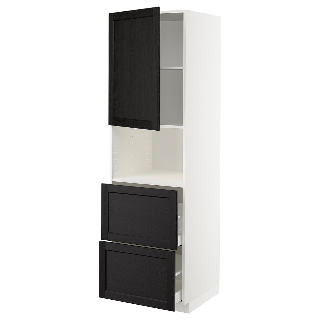 METOD МЕТОД / MAXIMERA МАКСИМЕРА Высокий шкаф для микроволновки с дверями / 2 ящика, белый / Lerhyttan черная морилка, 60x60x200 см