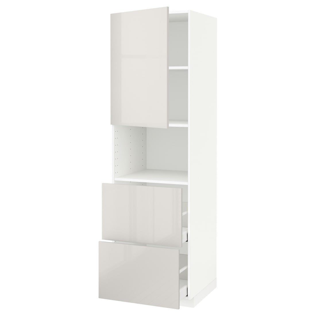 METOD МЕТОД / MAXIMERA МАКСИМЕРА Высокий шкаф для микроволновки с дверями / 2 ящика, белый / Ringhult светло-серый, 60x60x200 см