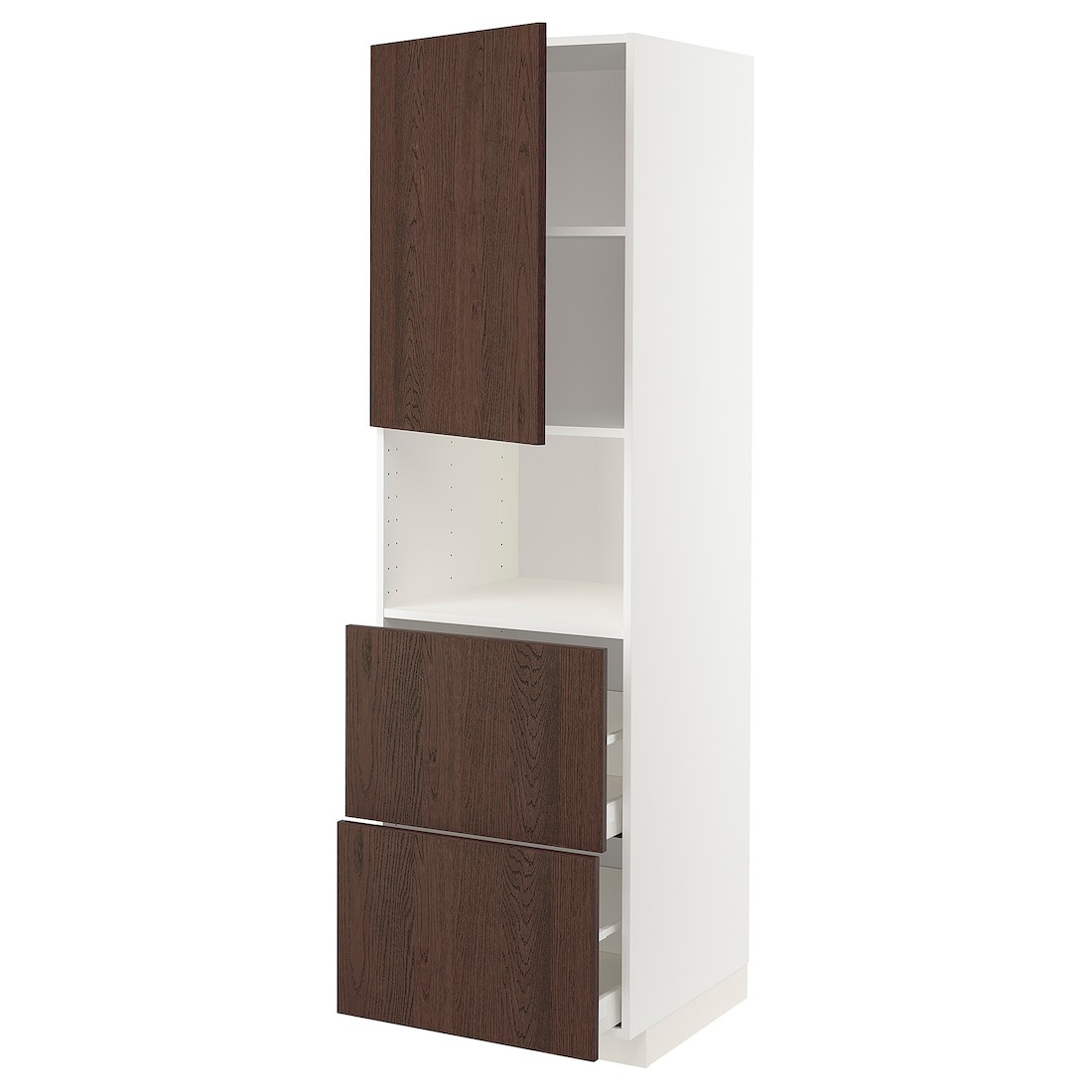 METOD МЕТОД / MAXIMERA МАКСИМЕРА Высокий шкаф для микроволновки с дверями / 2 ящика, белый / Sinarp коричневый, 60x60x200 см