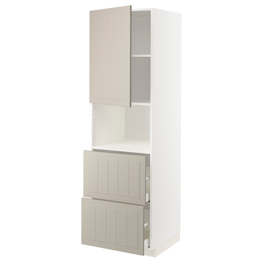 METOD МЕТОД / MAXIMERA МАКСИМЕРА Высокий шкаф для микроволновки с дверями / 2 ящика, белый / Stensund бежевый, 60x60x200 см