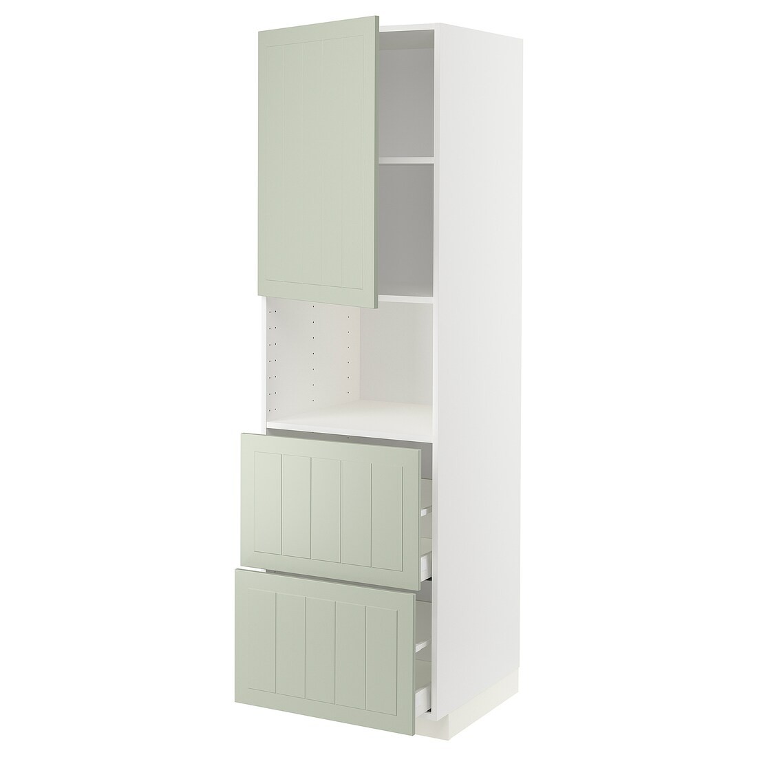METOD МЕТОД / MAXIMERA МАКСИМЕРА Высокий шкаф для микроволновки с дверями / 2 ящика, белый / Stensund светло-зеленый, 60x60x200 см