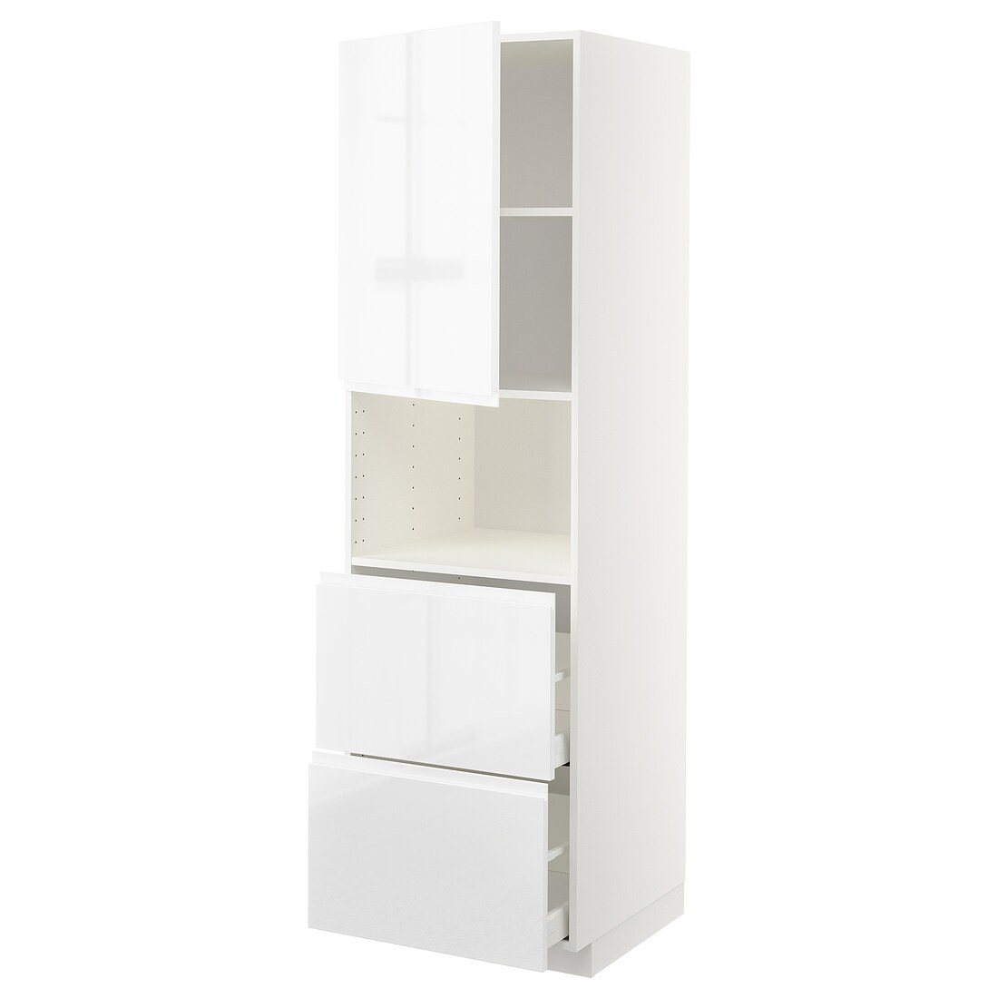 METOD МЕТОД / MAXIMERA МАКСИМЕРА Высокий шкаф для микроволновки с дверями / 2 ящика, белый / Voxtorp глянцевый / белый, 60x60x200 см