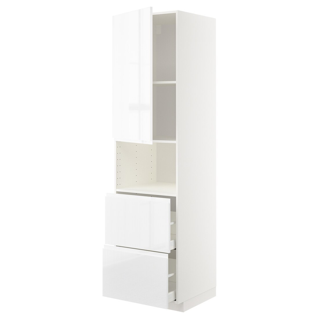 METOD МЕТОД / MAXIMERA МАКСИМЕРА Высокий шкаф для микроволновки с дверями / 2 ящика, белый / Voxtorp глянцевый / белый, 60x60x220 см