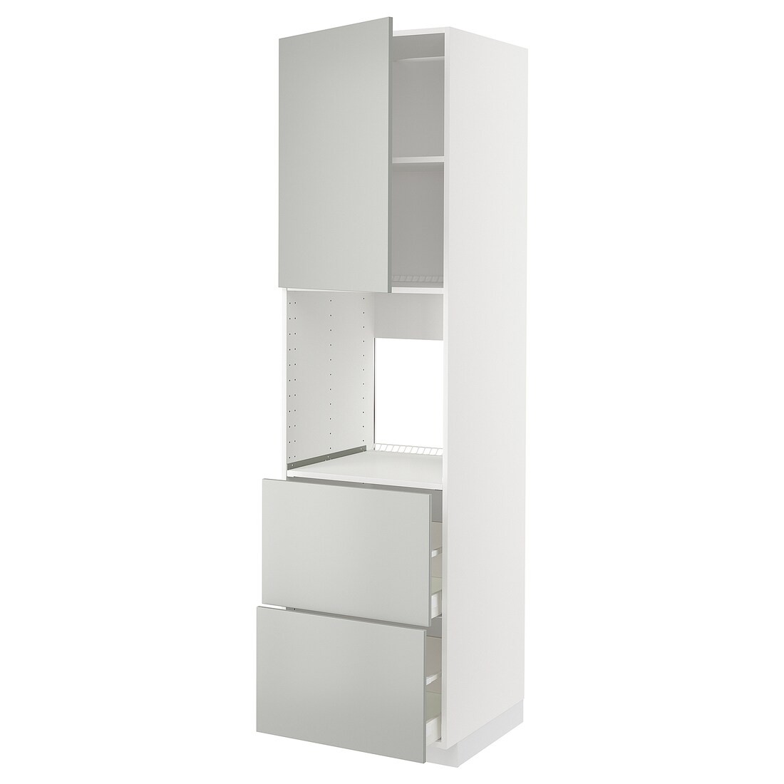 METOD / MAXIMERA Высокий шкаф для духовки с дверцей / ящиками, белый / Хавсторп светло-серый, 60x60x220 см