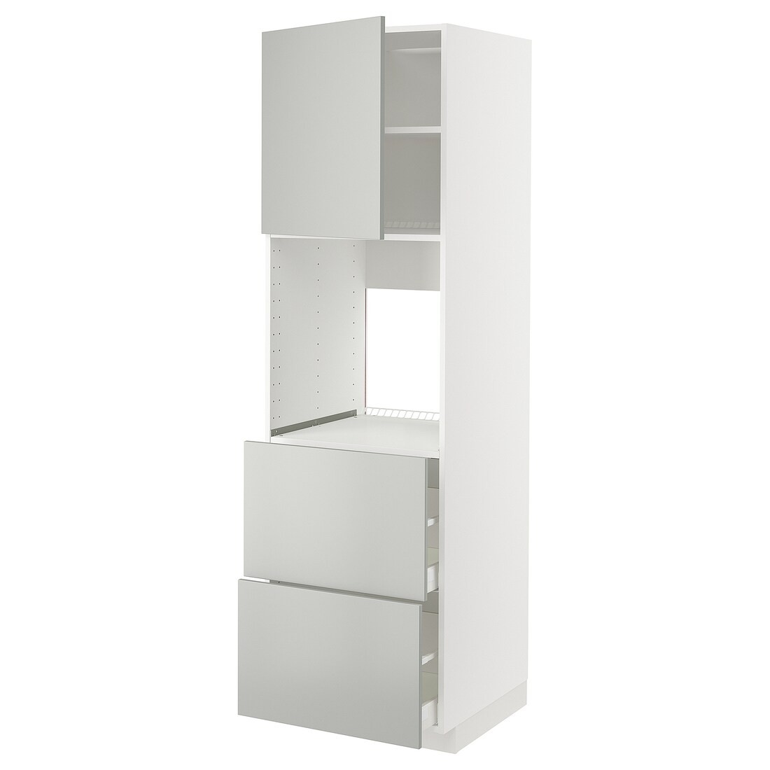 METOD / MAXIMERA Высокий шкаф для духовки с дверцей / ящиками, белый / Хавсторп светло-серый, 60x60x200 см