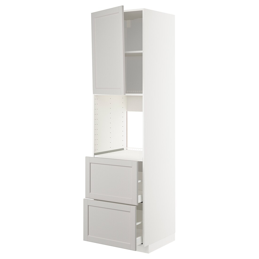METOD МЕТОД / MAXIMERA МАКСИМЕРА Высокий шкаф для духовки с дверцей / ящиками, белый / Lerhyttan светло-серый, 60x60x220 см