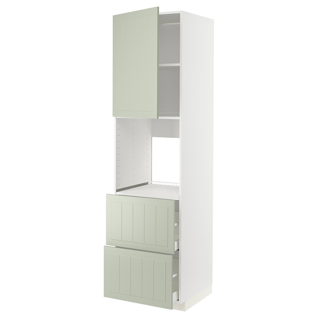 METOD МЕТОД / MAXIMERA МАКСИМЕРА Высокий шкаф для духовки с дверцей / ящиками, белый / Stensund светло-зеленый, 60x60x220 см