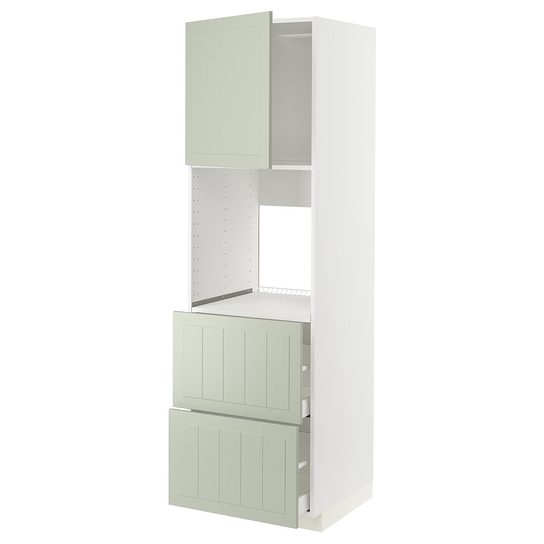 METOD МЕТОД / MAXIMERA МАКСИМЕРА Высокий шкаф для духовки с дверцей / ящиками, белый / Stensund светло-зеленый, 60x60x200 см