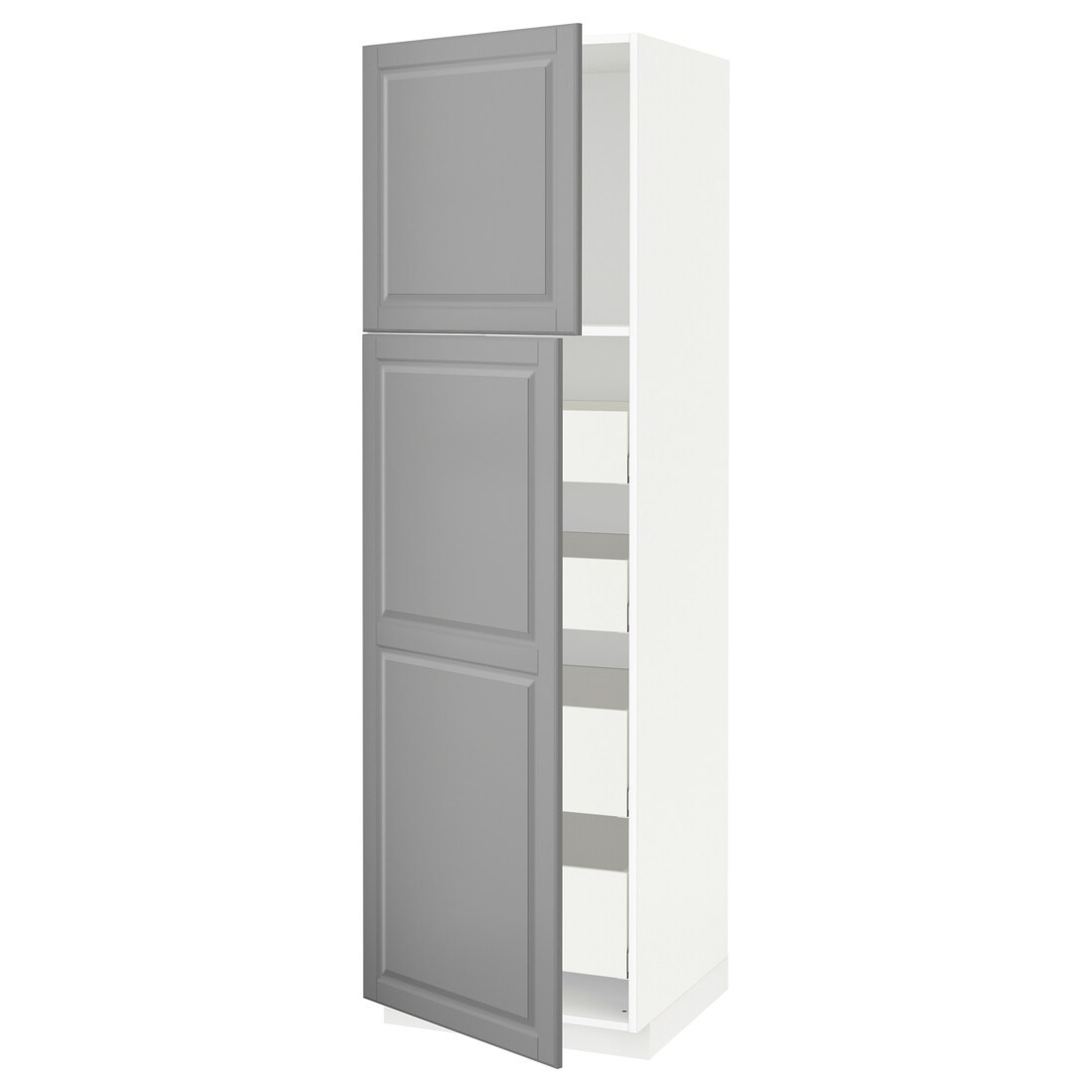 METOD МЕТОД / MAXIMERA МАКСИМЕРА Шкаф высокий 2 двери / 4 ящика, белый / Bodbyn серый, 60x60x200 см