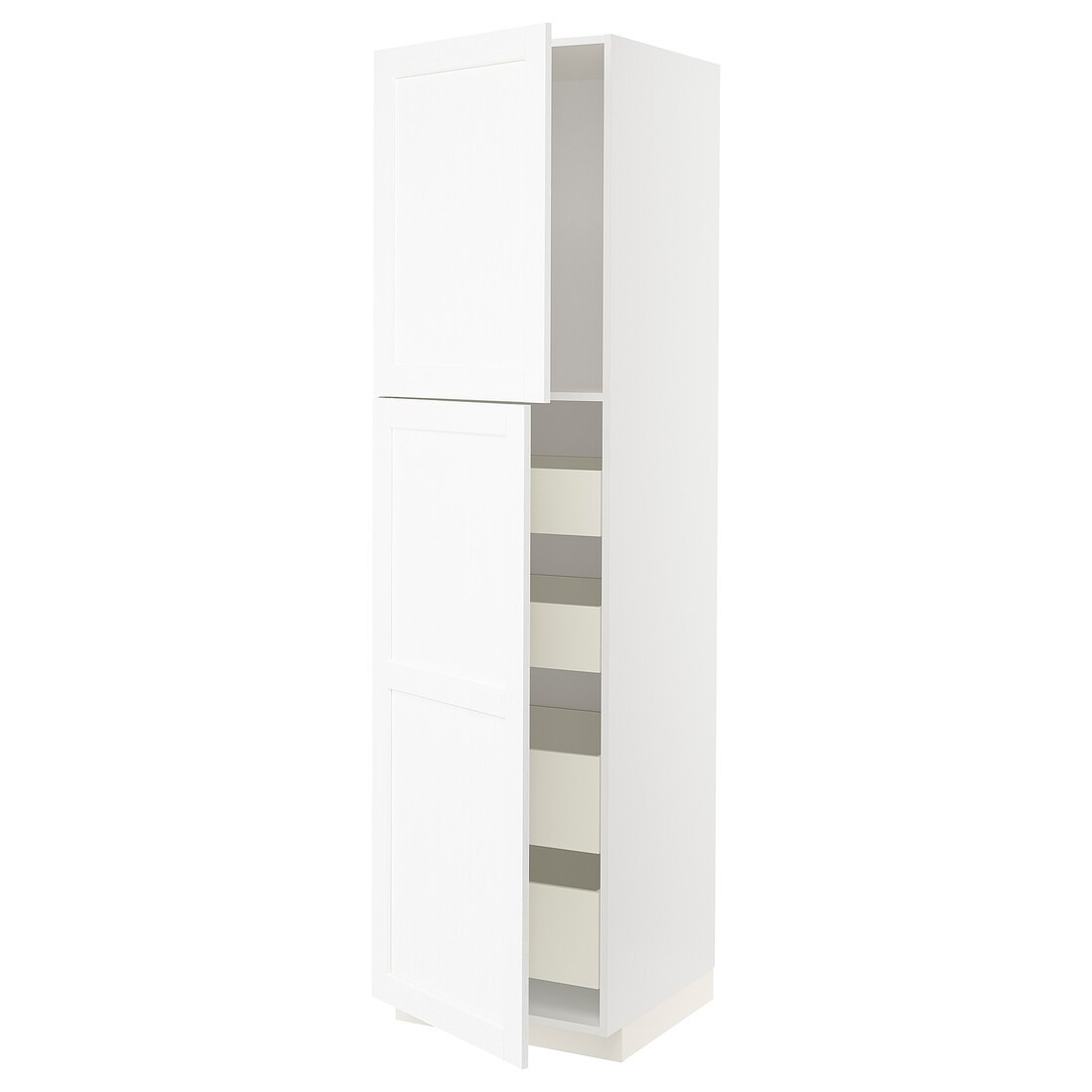 METOD МЕТОД / MAXIMERA МАКСИМЕРА Шкаф высокий 2 двери / 4 ящика, белый Enköping / белый имитация дерева, 60x60x220 см