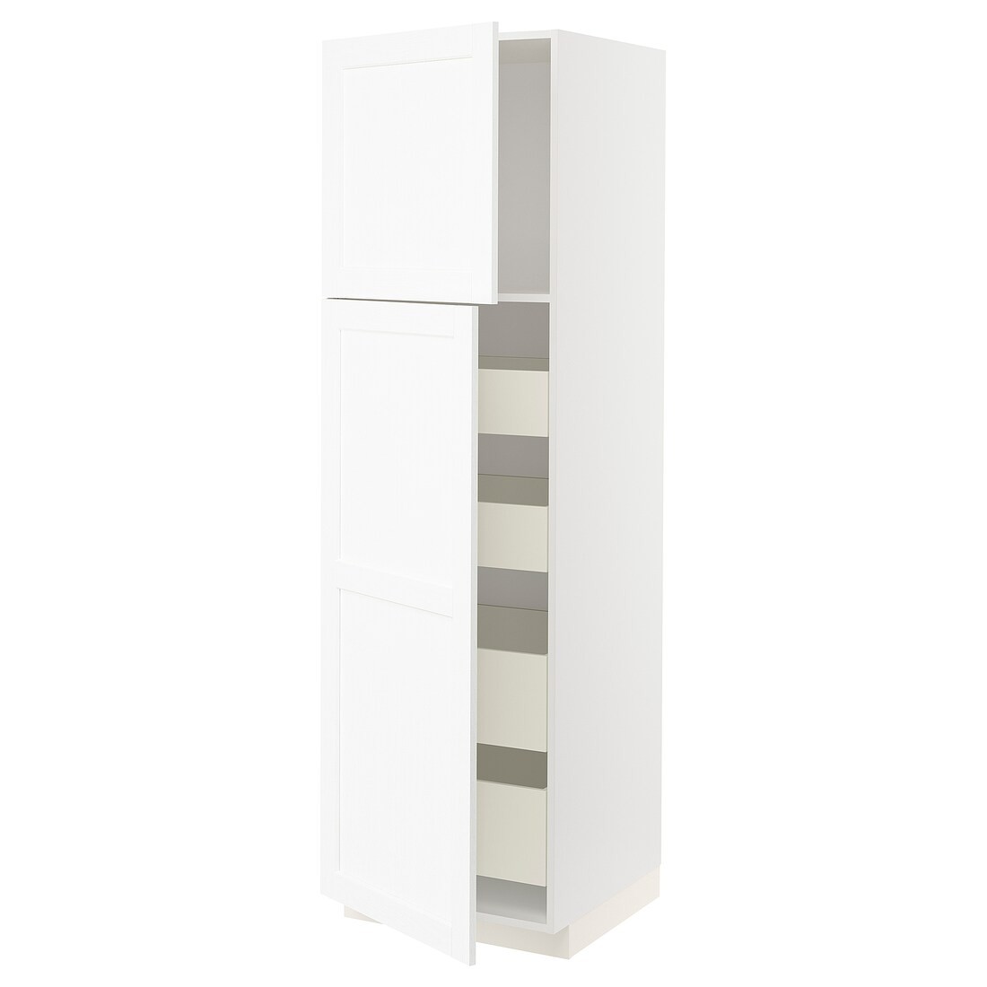 METOD МЕТОД / MAXIMERA МАКСИМЕРА Шкаф высокий 2 двери / 4 ящика, белый Enköping / белый имитация дерева, 60x60x200 см