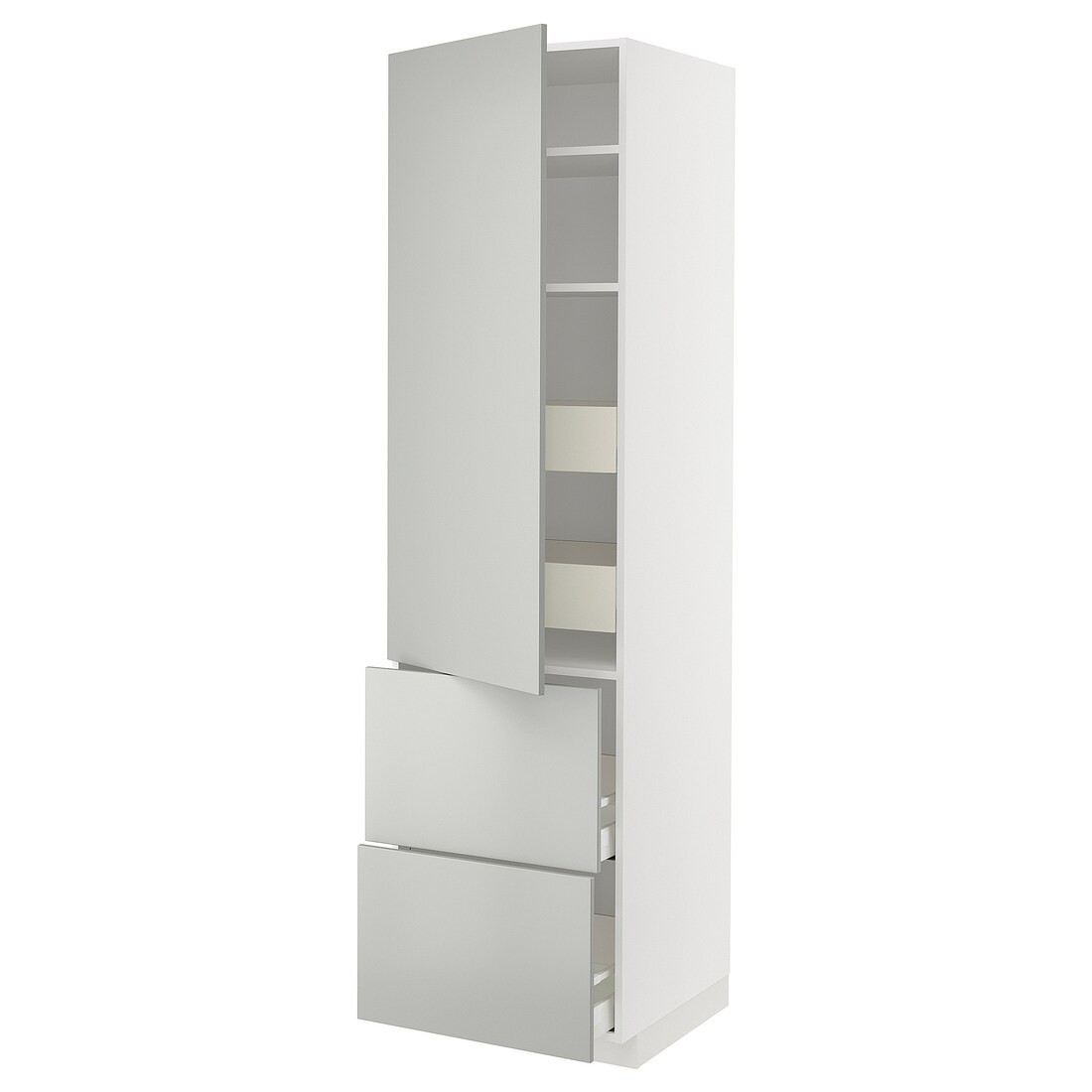 METOD / MAXIMERA Высокий шкаф с полками / ящиками, белый / Хавсторп светло-серый, 60x60x220 см