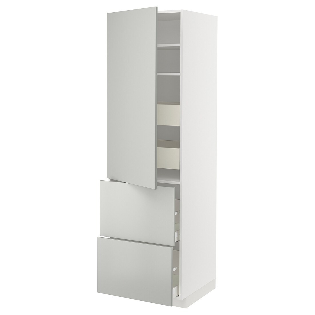 METOD / MAXIMERA Высокий шкаф с полками / ящиками, белый / Хавсторп светло-серый, 60x60x200 см