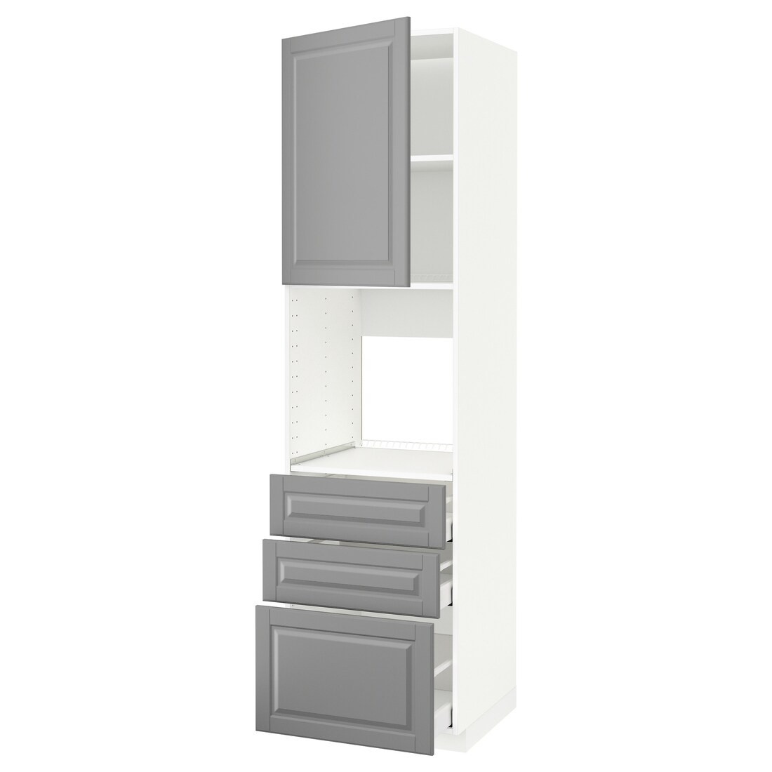 METOD МЕТОД / MAXIMERA МАКСИМЕРА Высокий шкаф для духовки, белый / Bodbyn серый, 60x60x220 см