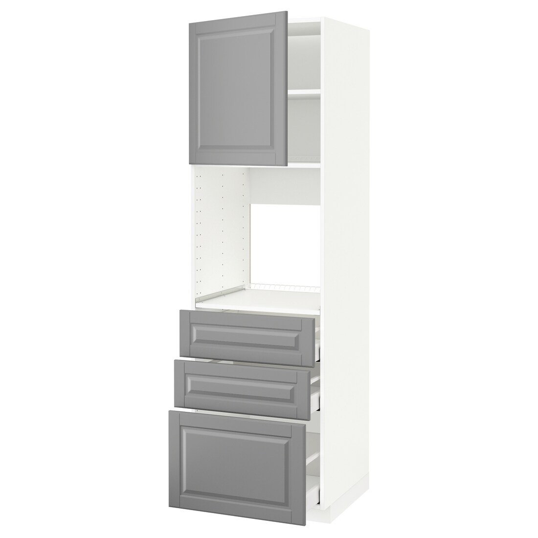 METOD МЕТОД / MAXIMERA МАКСИМЕРА Высокий шкаф для духовки, белый / Bodbyn серый, 60x60x200 см