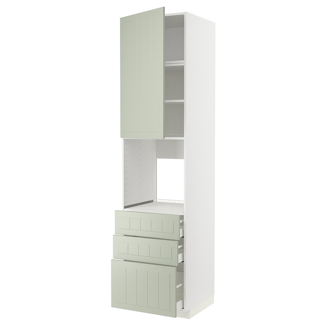 METOD МЕТОД / MAXIMERA МАКСИМЕРА Высокий шкаф для духовки, белый / Stensund светло-зеленый, 60x60x240 см
