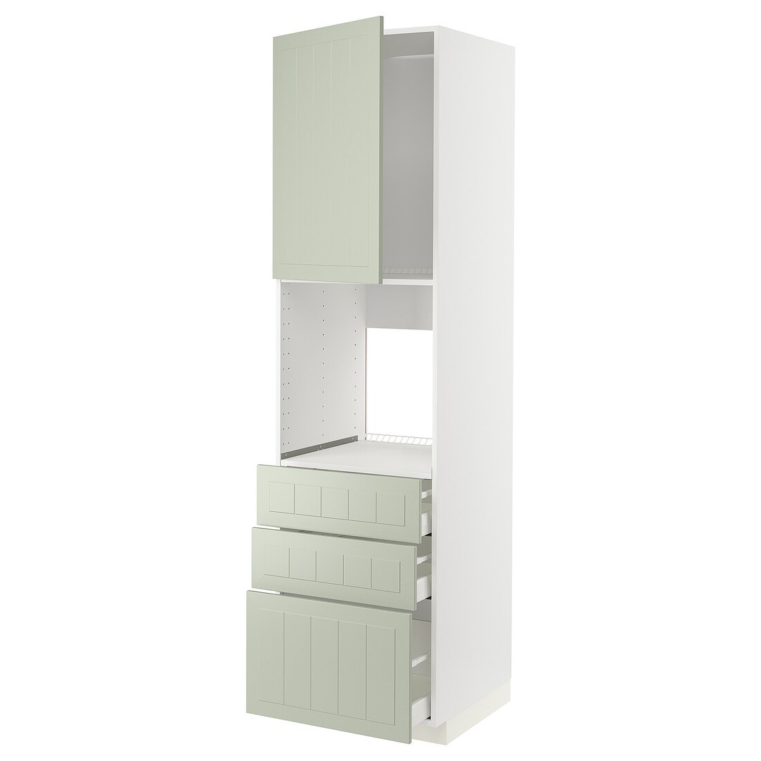METOD МЕТОД / MAXIMERA МАКСИМЕРА Высокий шкаф для духовки, белый / Stensund светло-зеленый, 60x60x220 см