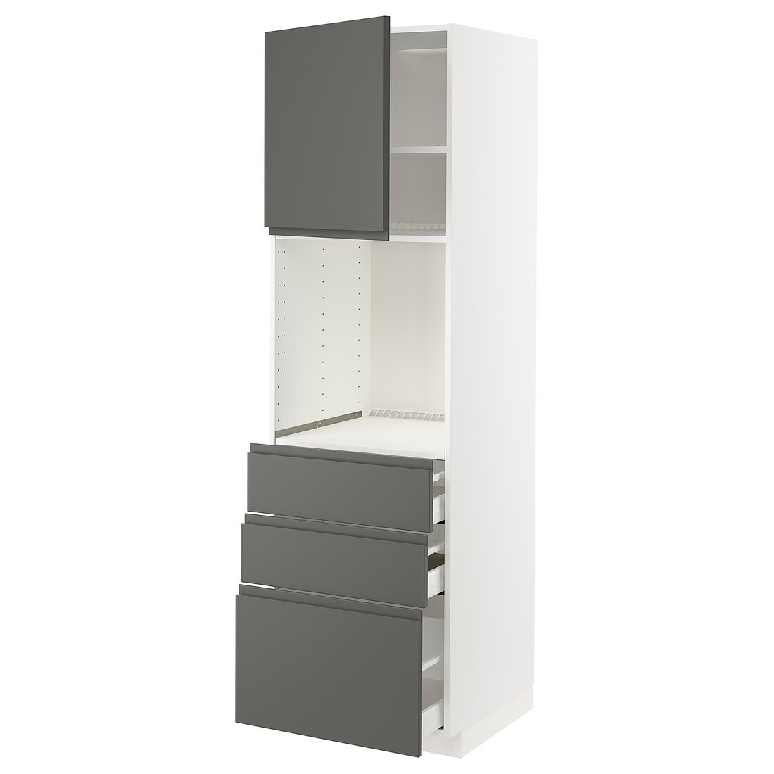 METOD МЕТОД / MAXIMERA МАКСИМЕРА Высокий шкаф для духовки, белый / Voxtorp темно-серый, 60x60x200 см