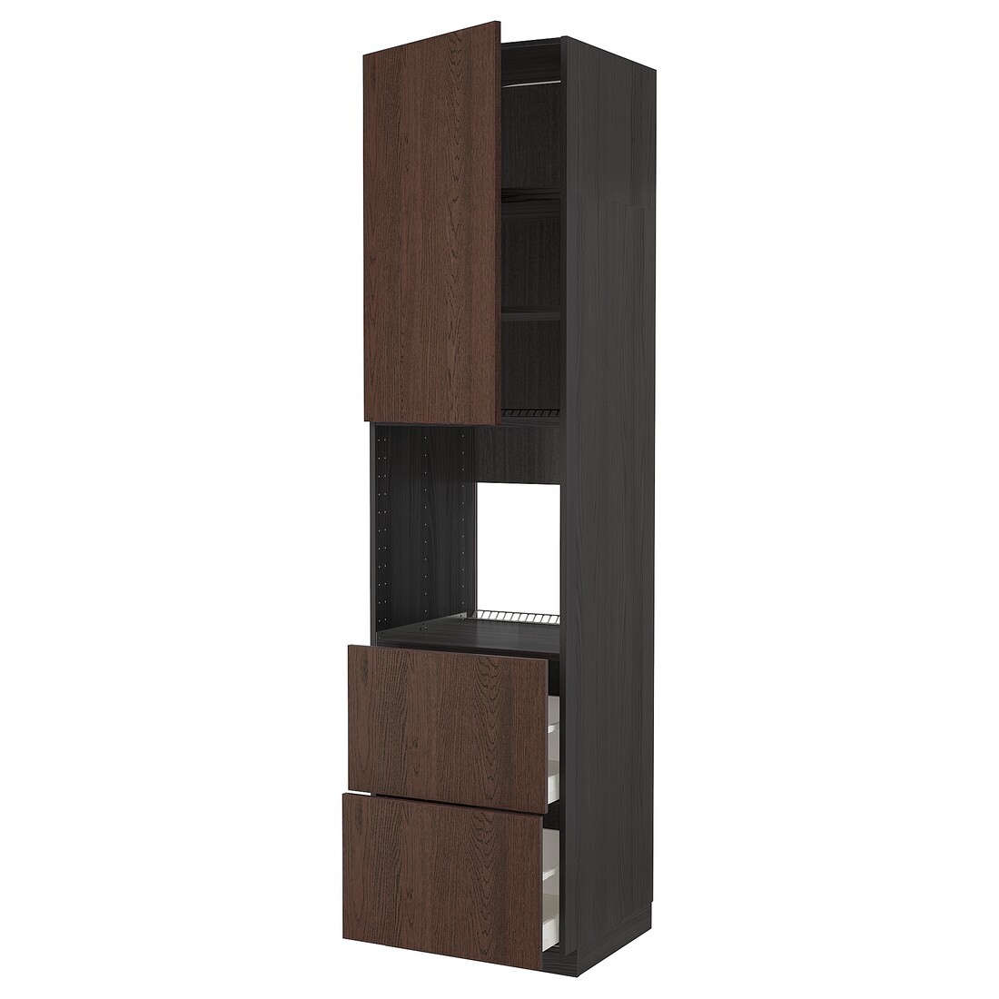 METOD МЕТОД / MAXIMERA МАКСИМЕРА Высокий шкаф для духовки, черный / Sinarp коричневый, 60x60x240 см