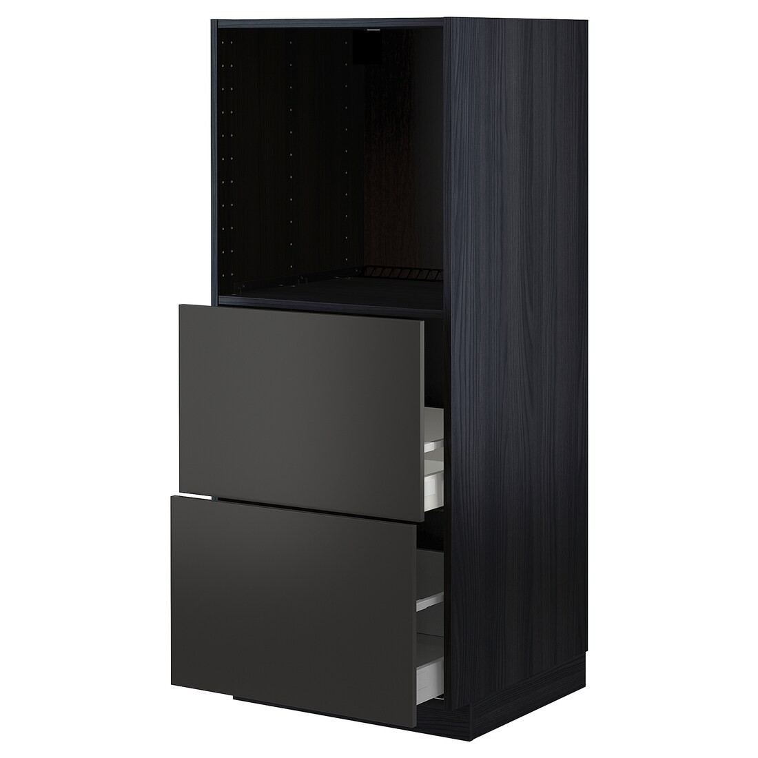 METOD МЕТОД / MAXIMERA МАКСИМЕРА Высокий шкаф с 2 ящиками для духовки, черный / Nickebo матовый антрацит, 60x60x140 см